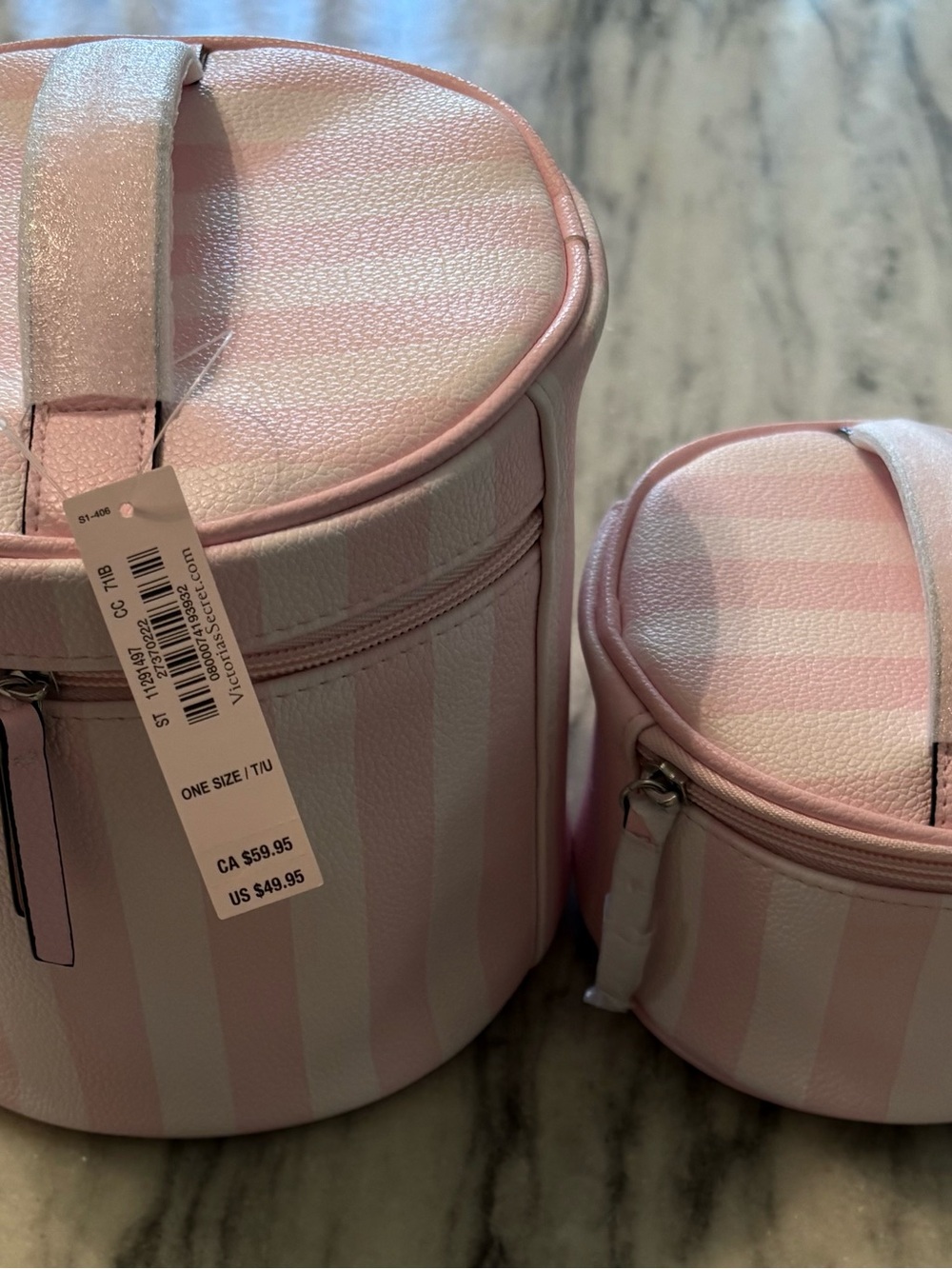 Victoria’s Secret Striped Pink Travel Cosmetic Case Set